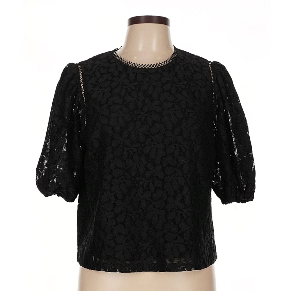 Laundry by Shelli Segal Black Floral Lace Blouse - Large